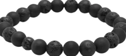 Nialaya Men's Wristband with Lava Stone, Matte Onyx and Logo B Black