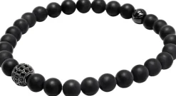 Nialaya Men's Wristband with Matte Onyx and CZ Diamond