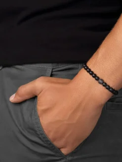Nialaya Men's Wristband with Matte Onyx and CZ Diamond