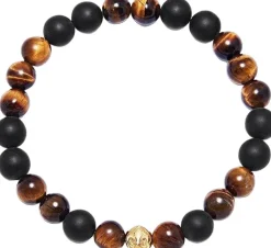 Nialaya Men's Wristband with Matte Onyx and Brown Tiger Eye Black / brown