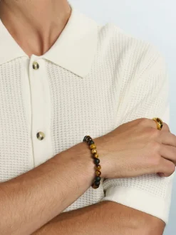 Nialaya Men's Wristband with Matte Onyx and Brown Tiger Eye Black / brown