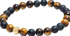 Nialaya Men's Wristband with Matte Onyx and Brown Tiger Eye Black / brown