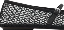 MANGO Mesh ballet flats with strap and bu Black New