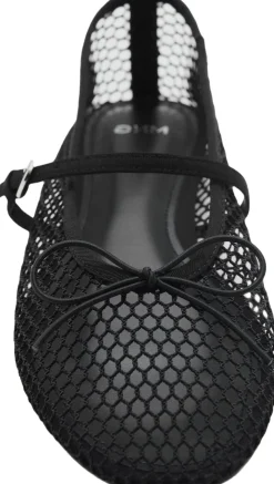 MANGO Mesh ballet flats with strap and bu Black New