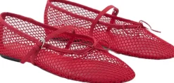 MANGO Mesh ballet flats with strap and bu Red Best