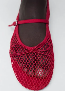 MANGO Mesh ballet flats with strap and bu Red Best