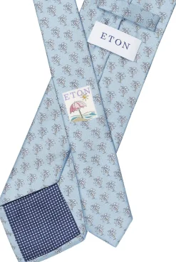 Mid blue Motif Print Silk Tie>ETON Outlet
