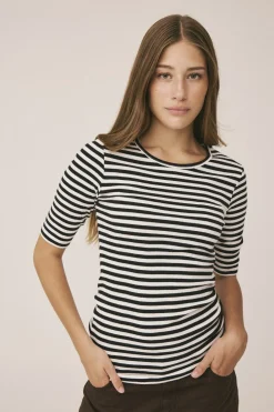 Magasin du Nord Collection Milla 23 Short sleeve top - 100% Organic Cotton GOTS Star white / black stripe Best