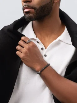 6mm Lava Stone Bracelet with Silver Balls>Nialaya Sale