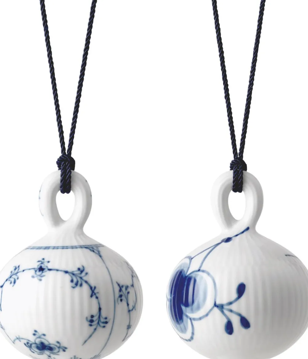 Royal Copenhagen Musselmalet Riflet & Blå Mega Riflet Julekugle 9,5 cm 2 stk Discount