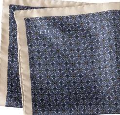 Navy Blue Geometric Silk Pocket Square>ETON