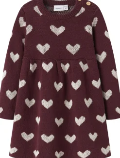 Name It NBFOANA LS KNIT DRESS Burgundy/peyote heart Online