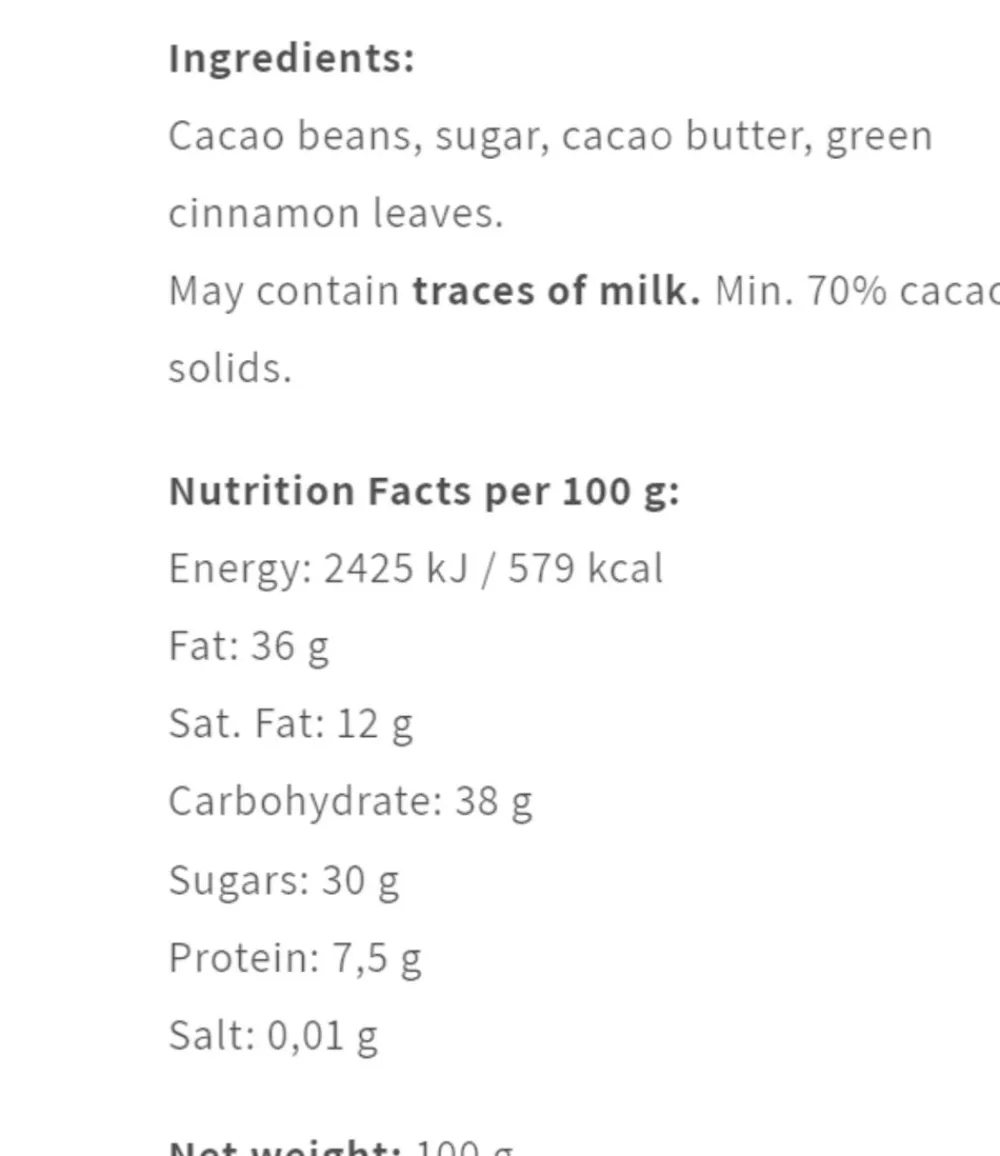 Nicaliso Green Cinnamon 70%, Nicaragua>Friis-Holm Best