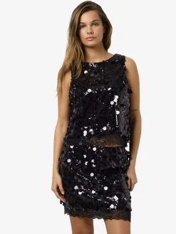 Noisy may NMELVA S/L DETAIL SEQUIN TOP WVN Black/black lace Clearance