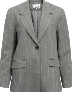 Object OBJLISA LO BLAZER NOOS Medium grey melange/humus pinstripe Sale
