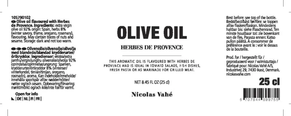 Olivenolie 99,5% med blandede krydderurter, 25 cl.>Nicolas Vahé Outlet