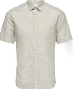 Only & Sons ONSCAIDEN LIFE SS SOLID LINEN SHIRT Chinchilla New