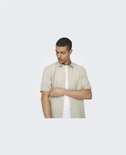 Only & Sons ONSCAIDEN LIFE SS SOLID LINEN SHIRT Chinchilla New