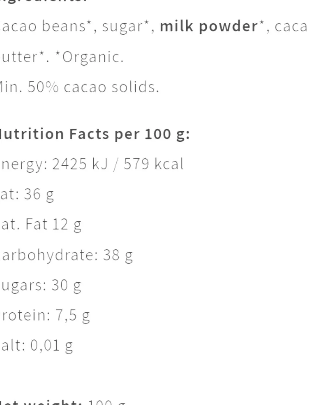 Friis-Holm O'Payo Milk 50 %, Nicaragua, Organic