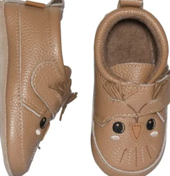 Melton Owl leather slippers Biscuit Online