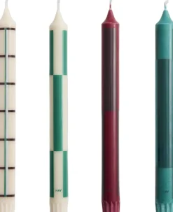 Hay Pattern Candle-Greens and bordeaux, Set of 4