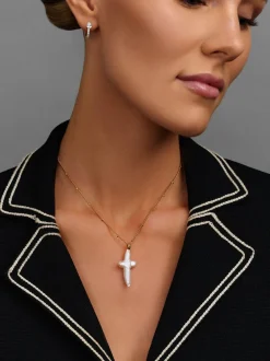Nialaya Pearl Cross Chain Necklace Gold