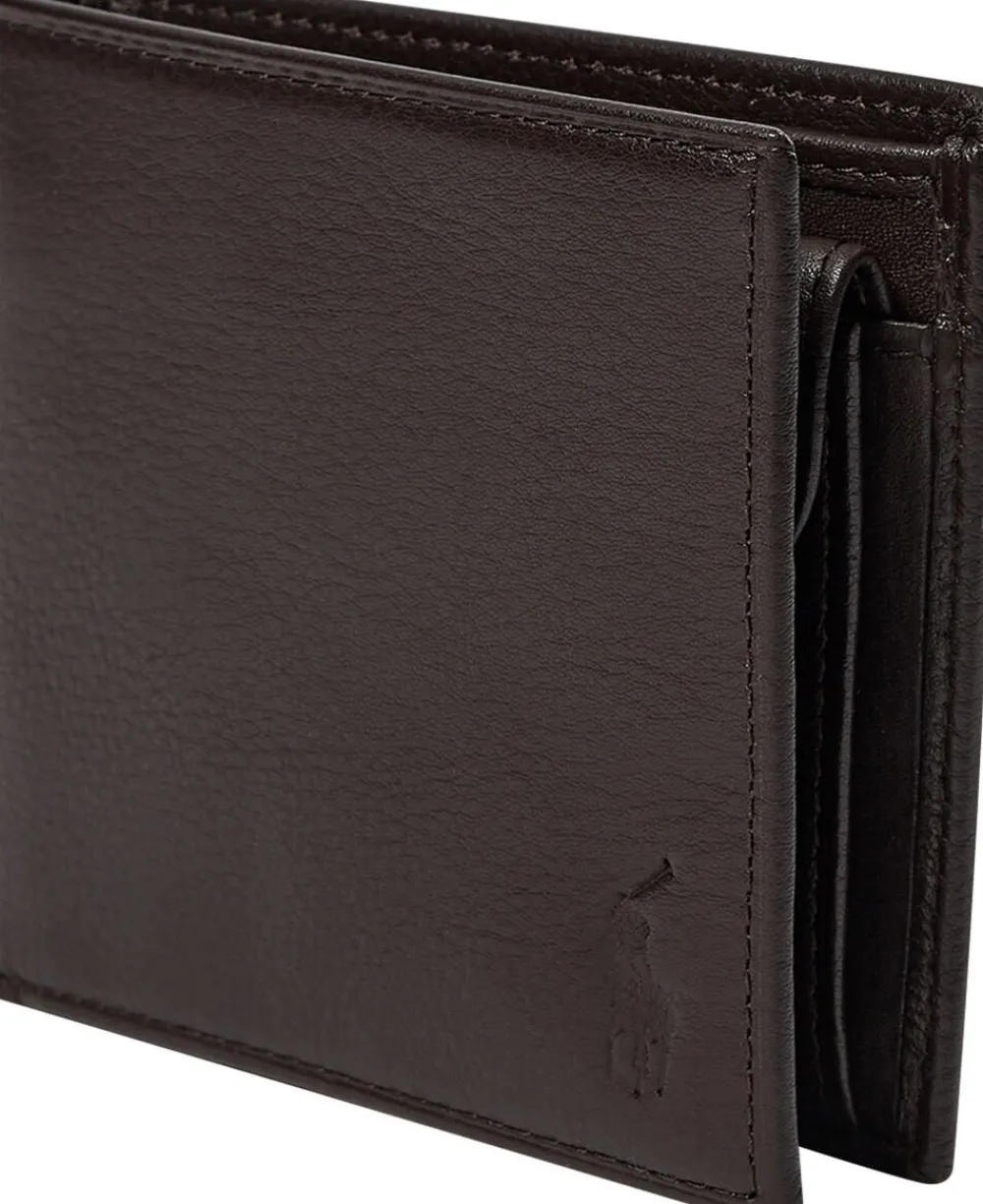 Polo Ralph Lauren Pebbled Leather Billfold Coin Wallet Brown Online