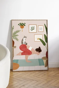 Poster & Frame Petra Holikova - Cat Yoga Flerfarvet Discount