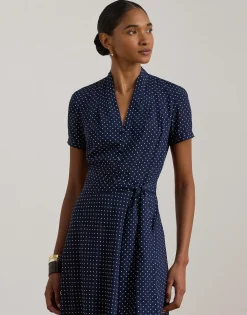 Dame Lauren Ralph Lauren Polka-Dot Belted Crepe Dress