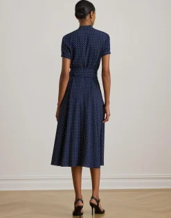Dame Lauren Ralph Lauren Polka-Dot Belted Crepe Dress