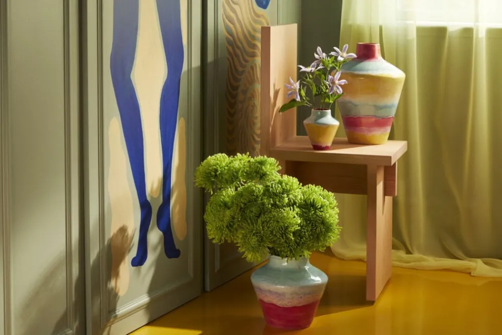 Poppery Vase H12 cm pink/mint/gul>Kähler New