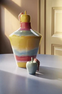 Kähler Poppery Vase med æble H32 cm pink/mint/gul Discount