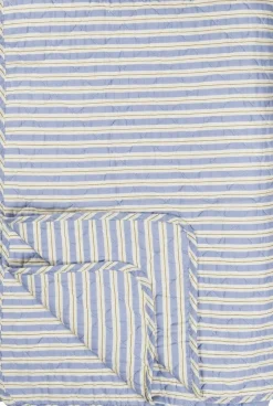 Ib Laursen Quilt blå m/hvide og brune striber