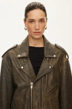 Oval Square Ready Leather Biker Greyn antique Discount