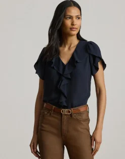 Ruffle-Trim Georgette Blouse>Lauren Ralph Lauren Best
