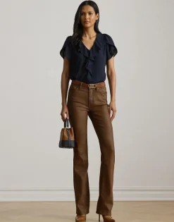 Ruffle-Trim Georgette Blouse><noscript><img width=