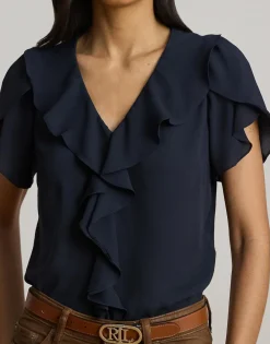 Ruffle-Trim Georgette Blouse><noscript><img width=