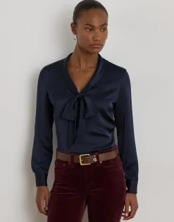 Lauren Ralph Lauren Satin Charmeuse Tie-Neck Blouse Lauren navy Outlet