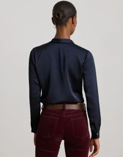 Lauren Ralph Lauren Satin Charmeuse Tie-Neck Blouse Lauren navy Outlet