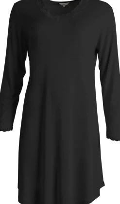 Lady Avenue Silk Jersey - Nightgown, Long sleeve Sort Outlet