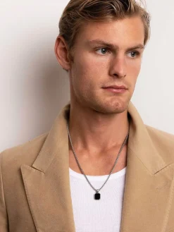 Necklace with Square Matte Onyx Pendant><noscript><img width=