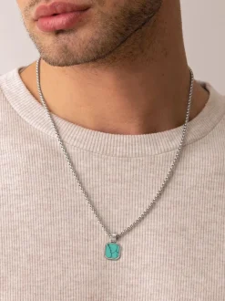 Nialaya Silver Necklace with Square Turquoise Pendant