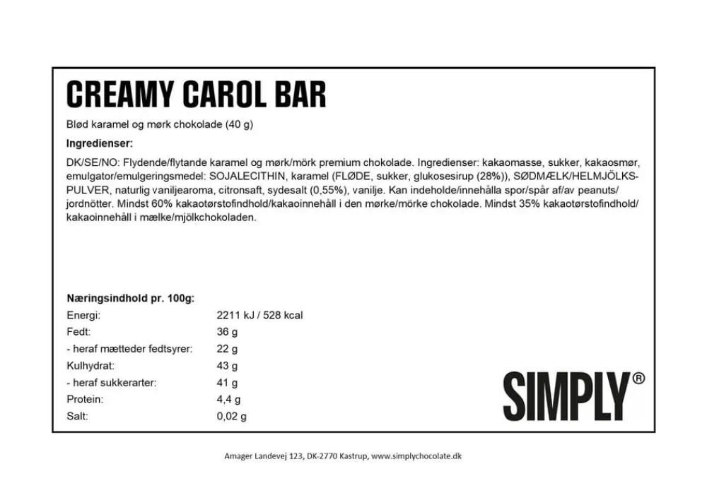 Simply Chocolate Simply® CREAMY CAROL chokoladebar (40g)