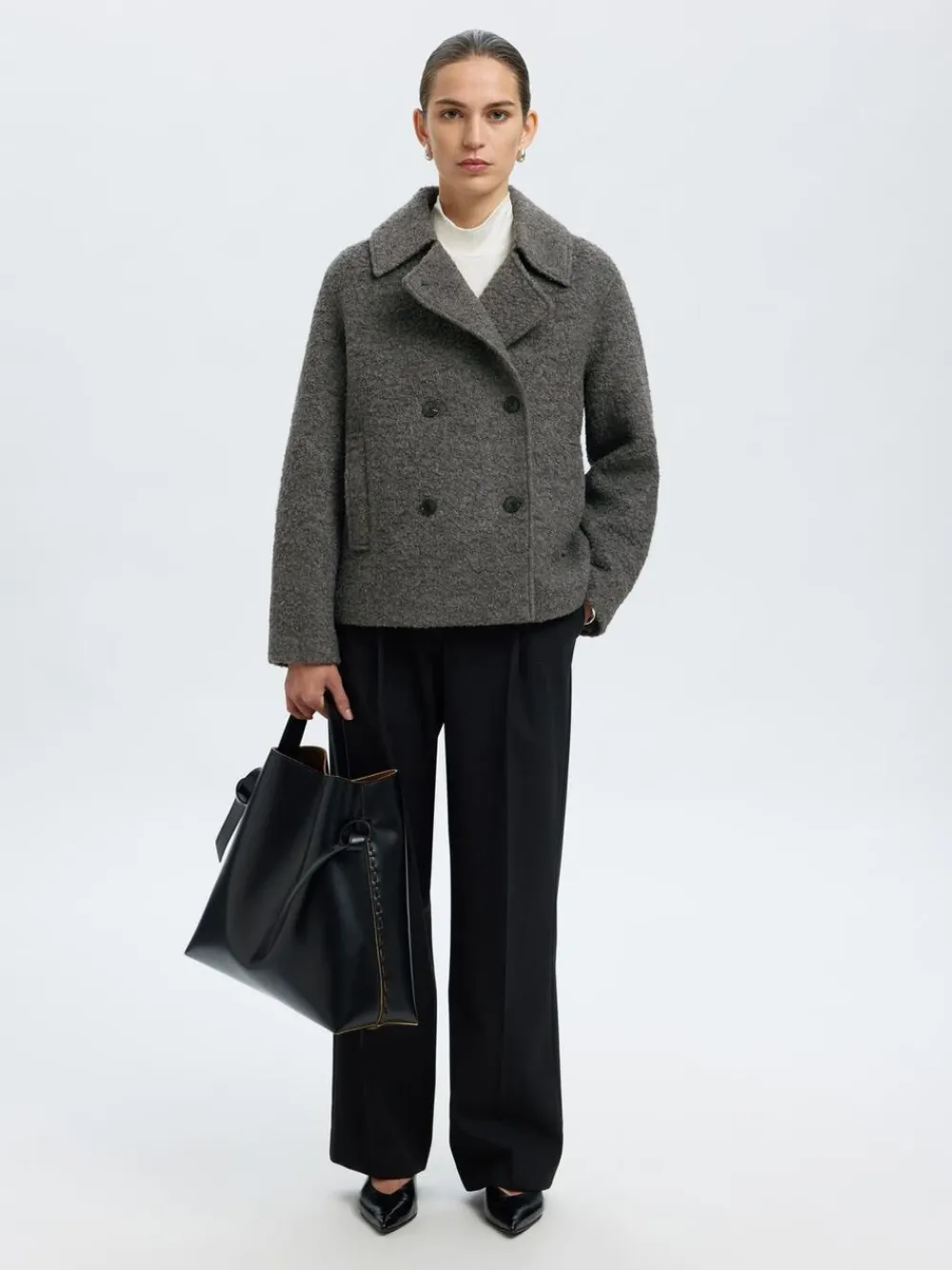 Selected SLFALMA BOUCLE WOOL BLEND JACKET NO Grå Online