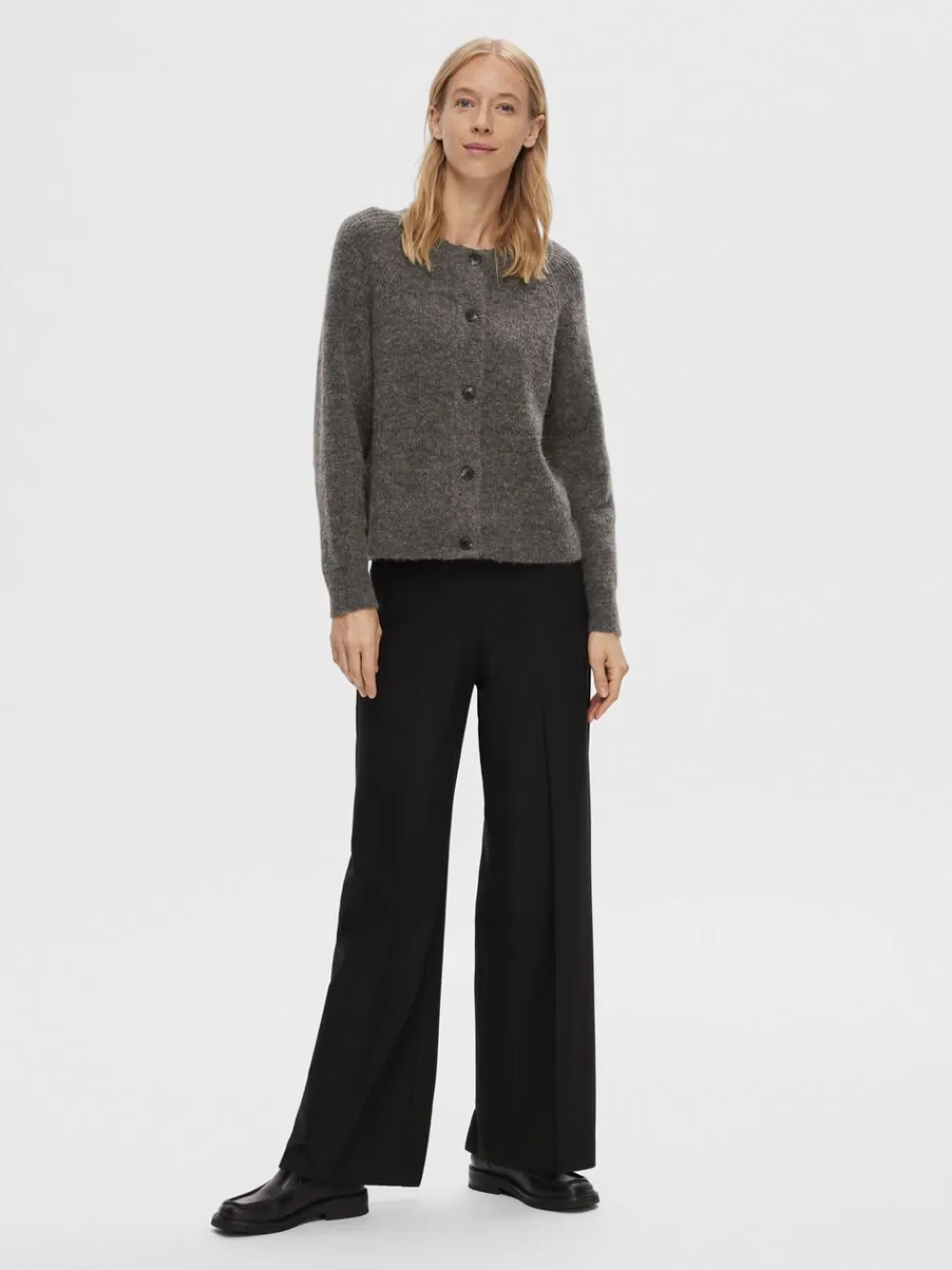 Selected SLFLULU LS ALPACA BLEND KNIT SHORT CARDIGAN B NO Grå Hot