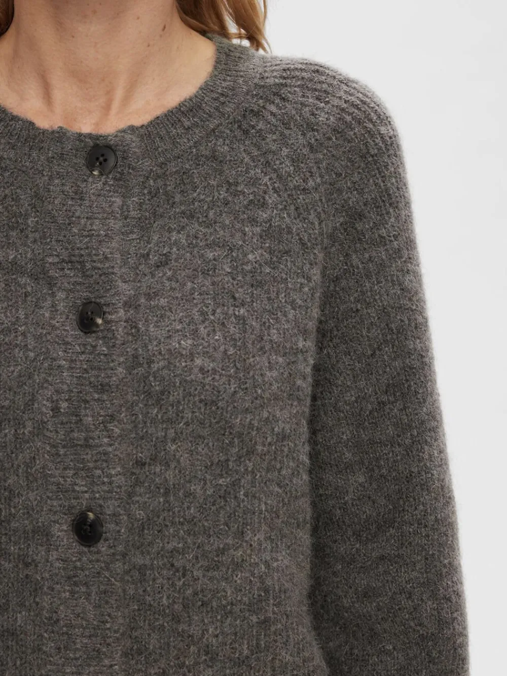 Selected SLFLULU LS ALPACA BLEND KNIT SHORT CARDIGAN B NO Grå Hot