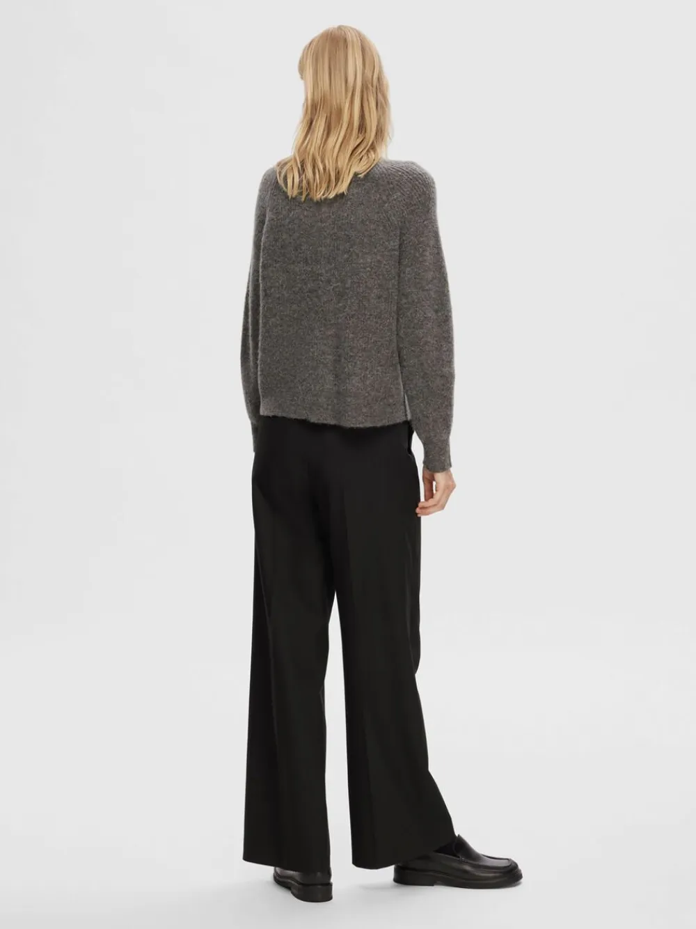 Selected SLFLULU LS ALPACA BLEND KNIT SHORT CARDIGAN B NO Grå Hot