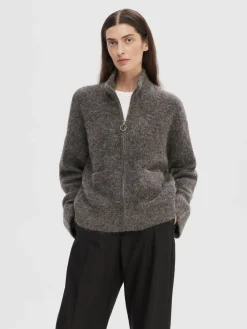 Dame Selected SLFSIA RAS LS ALPACA BLEND KNIT ZIPPER CARDIGAN