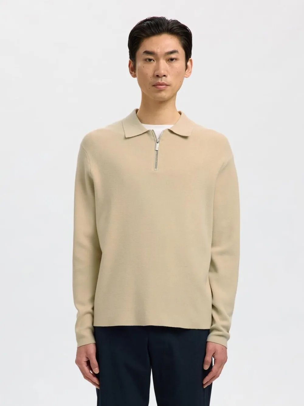 Selected SLHTELLER FN RELAXED HALF ZIP POLO Oatmeal Sale