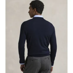 Polo Ralph Lauren Slim Fit Washable Wool Crewneck Sweater Blå Clearance